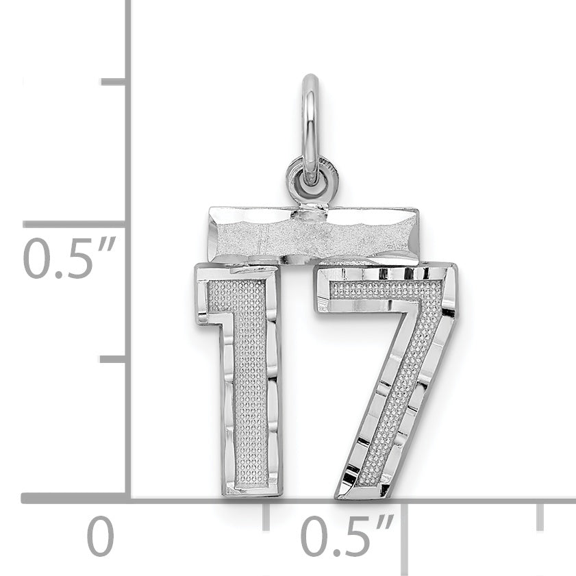 Sterling Silver Rhodium-plated Diamond-cut #17 Charm