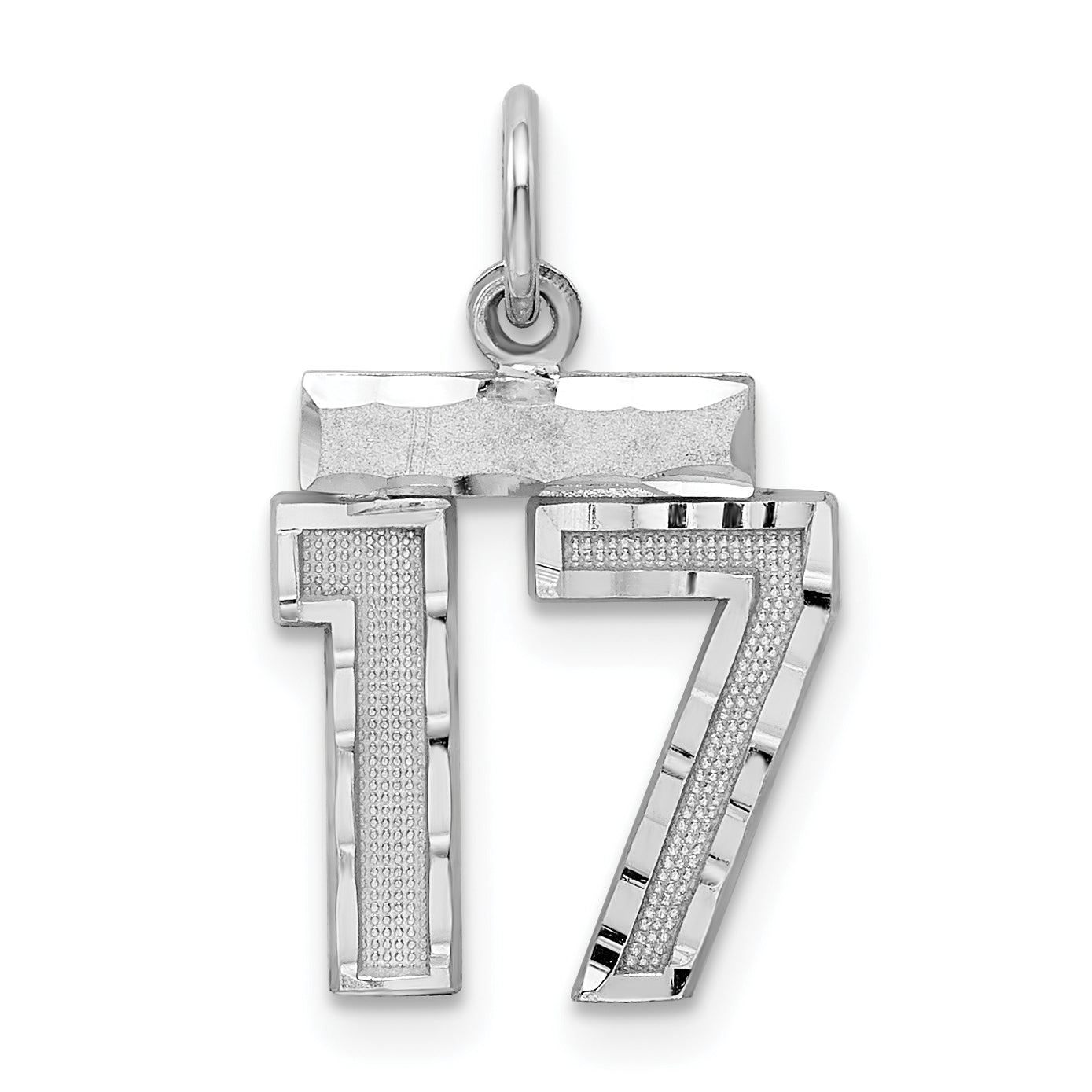 Sterling Silver Rhodium-plated Diamond-cut #17 Charm