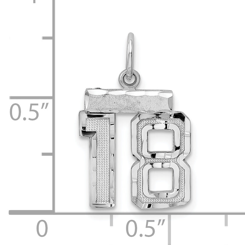 Sterling Silver Rhodium-plated Diamond-cut #18 Charm