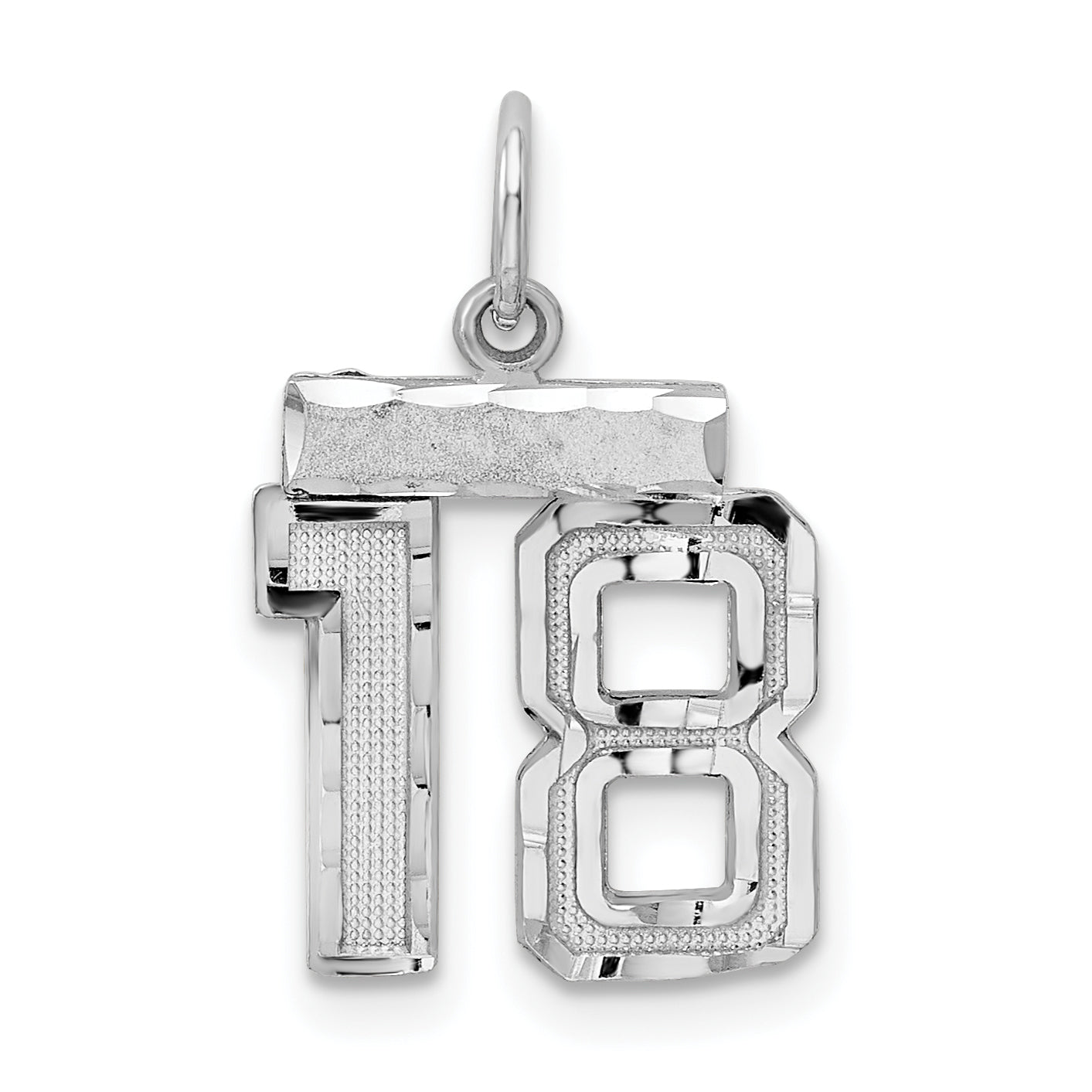 Sterling Silver Rhodium-plated Diamond-cut #18 Charm Main image