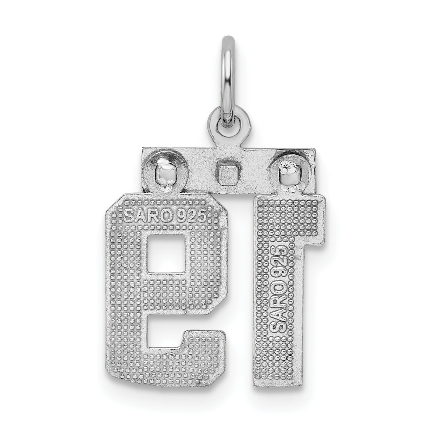 Sterling Silver Rhodium-plated Diamond-cut #19 Charm