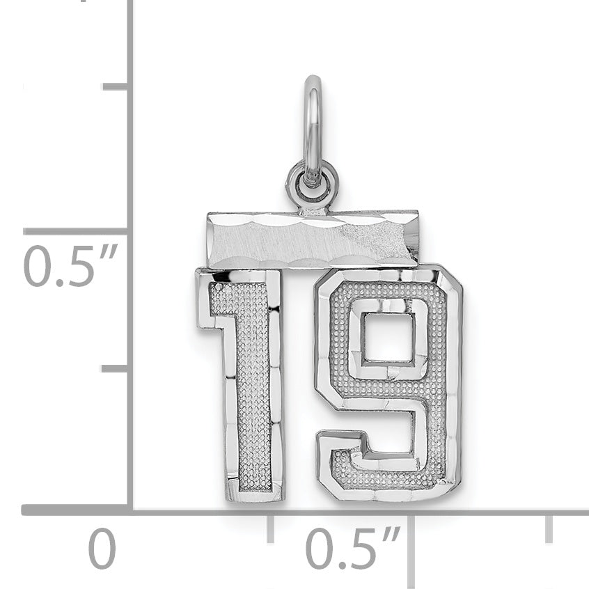 Sterling Silver Rhodium-plated Diamond-cut #19 Charm