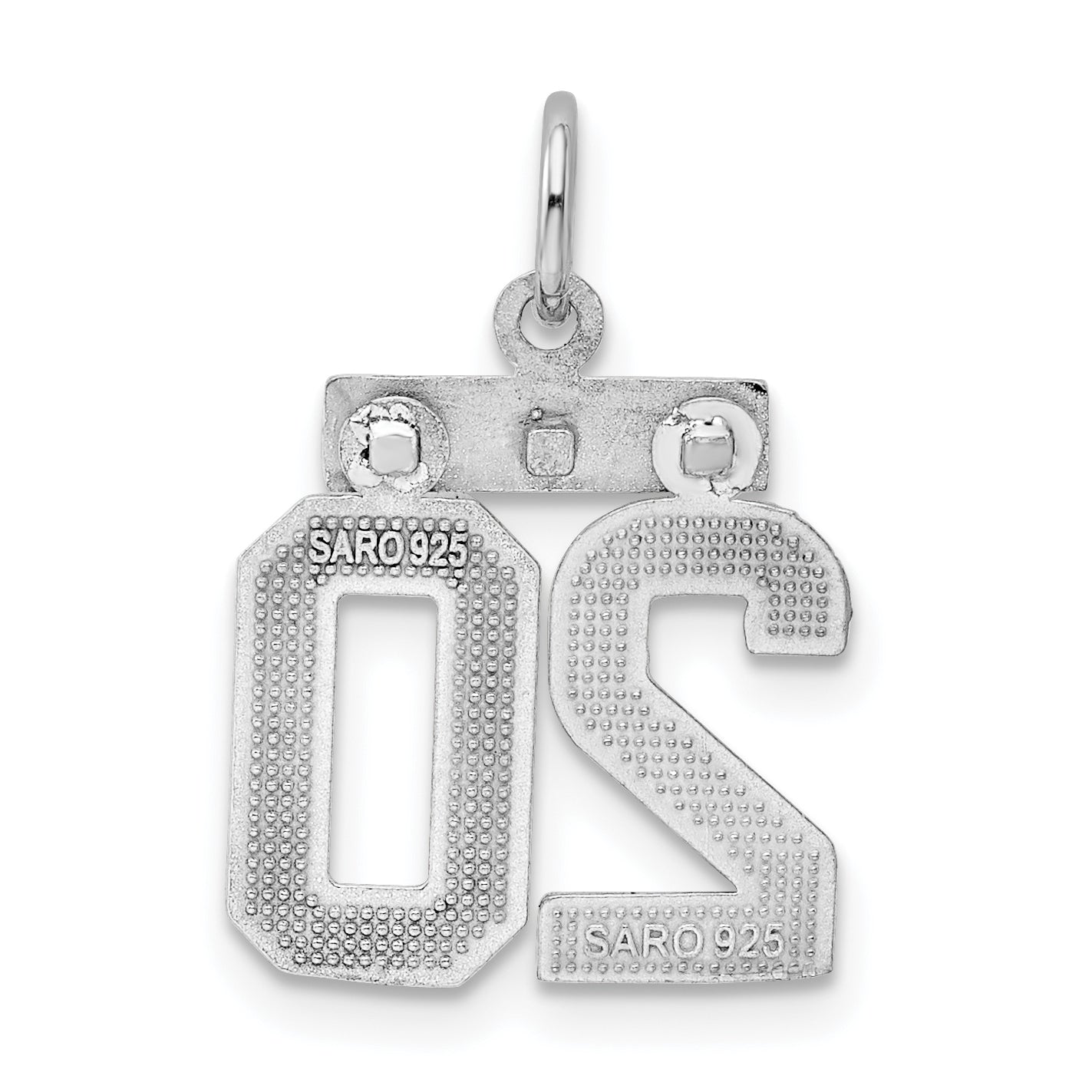 Sterling Silver Rhodium-plated Diamond-cut #20 Charm