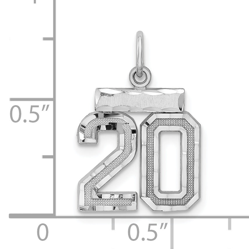Sterling Silver Rhodium-plated Diamond-cut #20 Charm