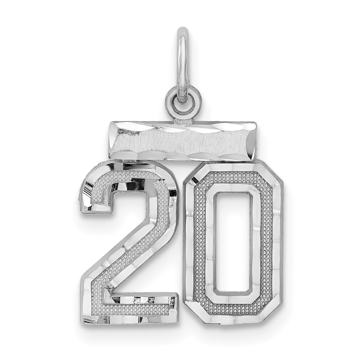 Sterling Silver Rhodium-plated Diamond-cut #20 Charm Main image