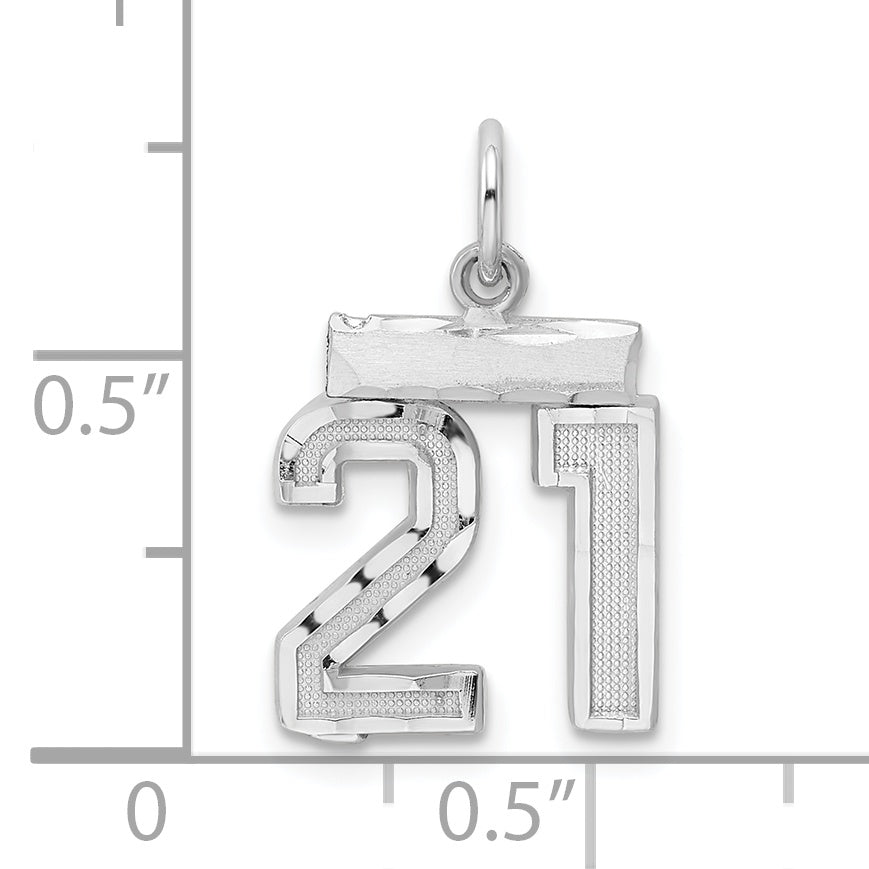 Sterling Silver Rhodium-plated Diamond-cut #21 Charm