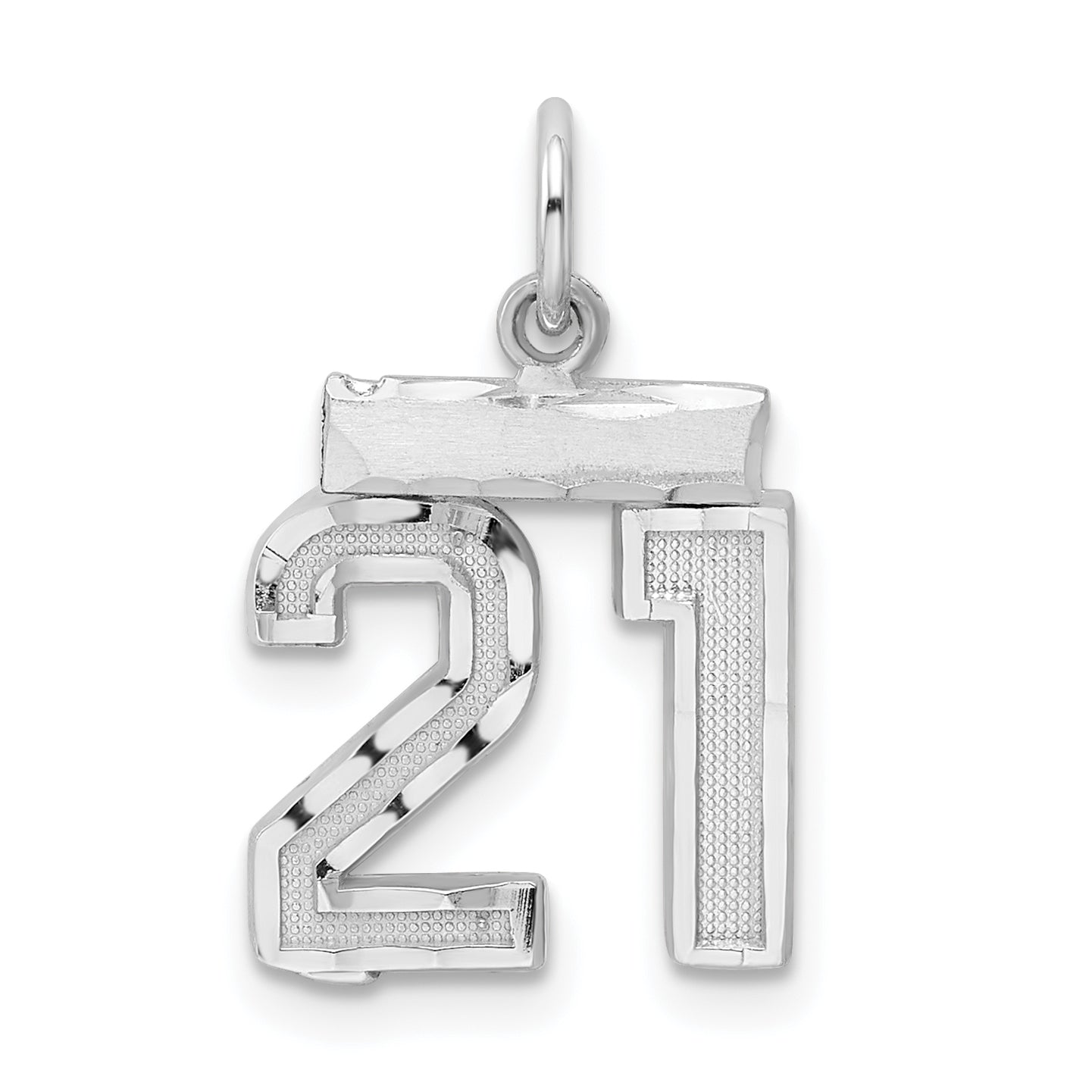 Sterling Silver Rhodium-plated Diamond-cut #21 Charm Main image