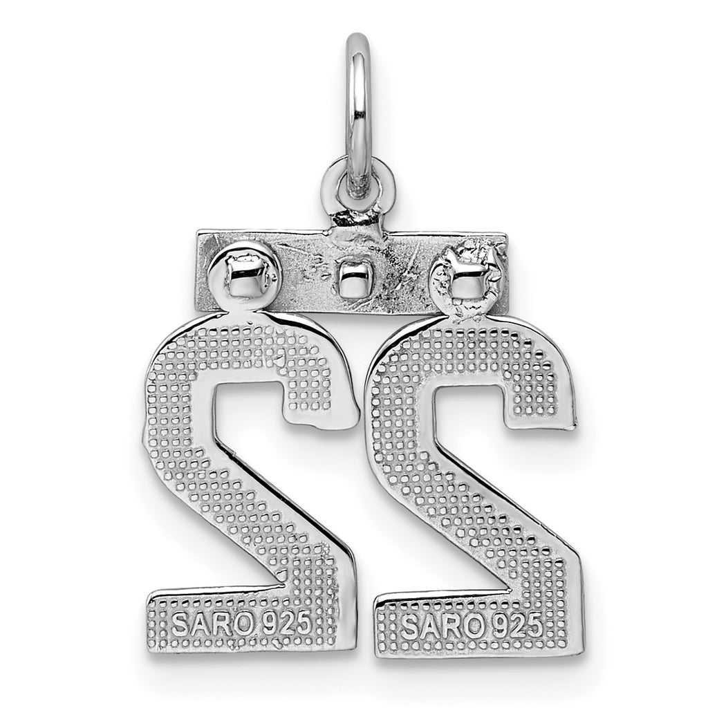 Sterling Silver Rhodium-plated Diamond-cut #22 Charm