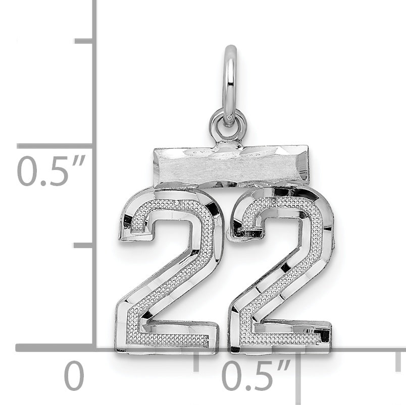 Sterling Silver Rhodium-plated Diamond-cut #22 Charm