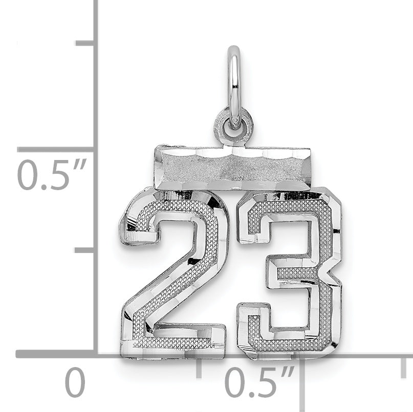 Sterling Silver Rhodium-plated Diamond-cut #23 Charm