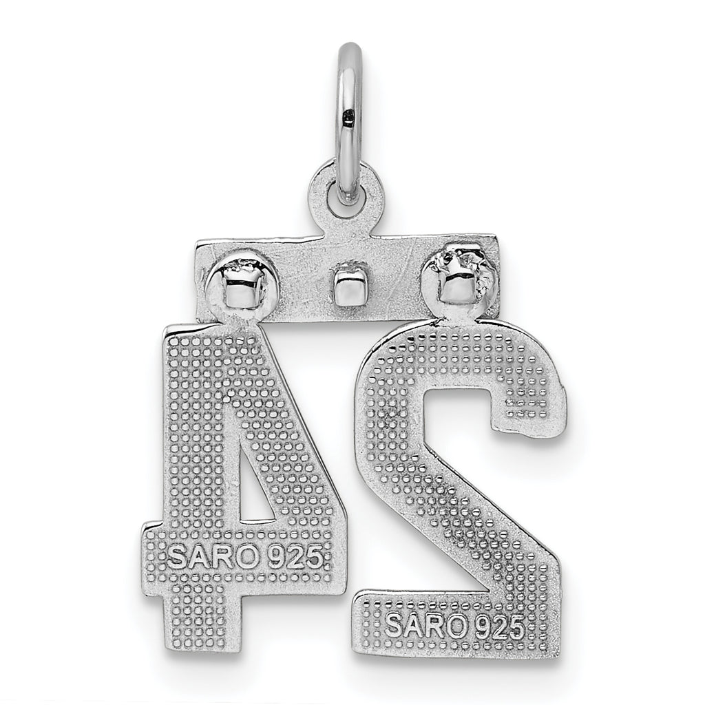 Sterling Silver Rhodium-plated Diamond-cut #24 Charm