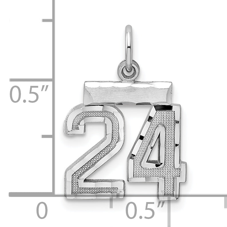 Sterling Silver Rhodium-plated Diamond-cut #24 Charm
