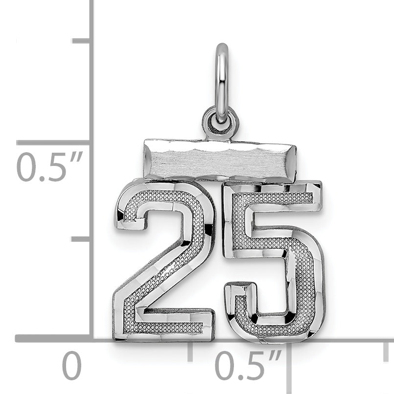 Sterling Silver Rhodium-plated Diamond-cut #25 Charm