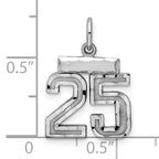 Sterling Silver Rhodium-plated Diamond-cut #25 Charm