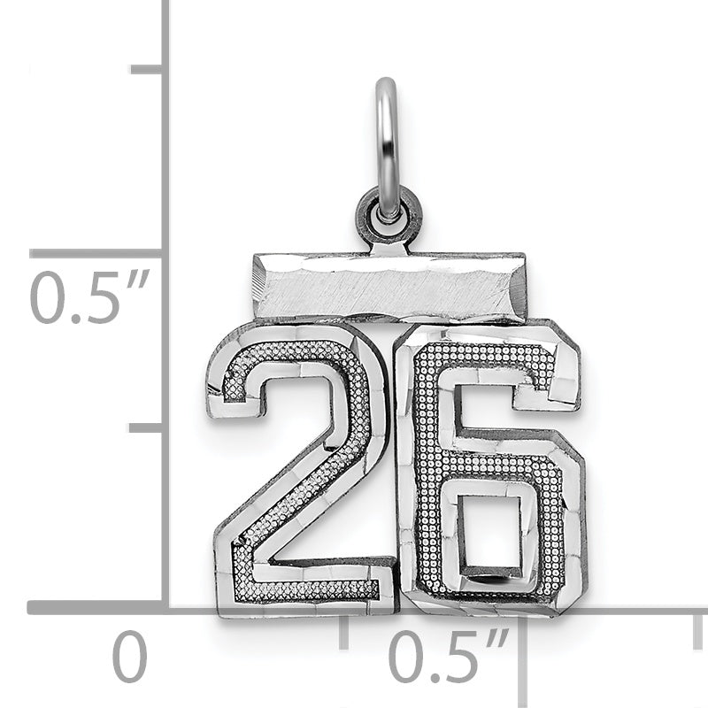 Sterling Silver Rhodium-plated Diamond-cut #26 Charm