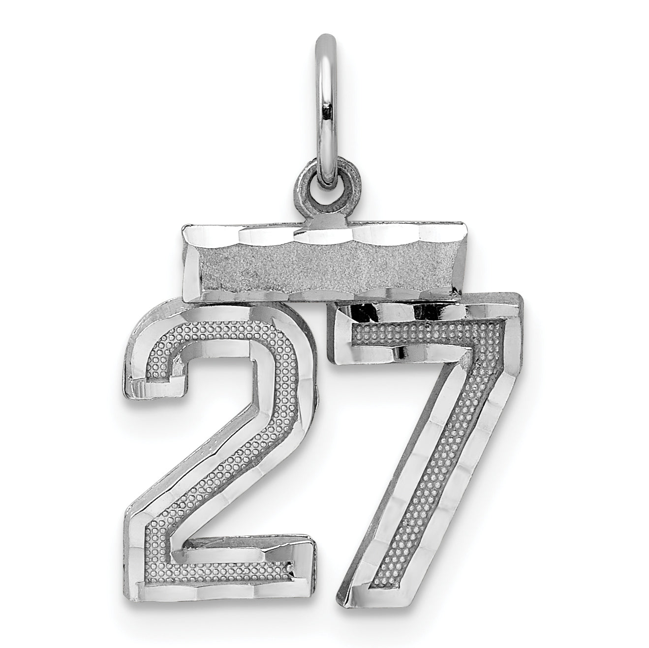 Sterling Silver Rhodium-plated Diamond-cut #27 Charm
