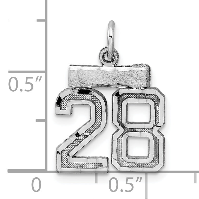 Sterling Silver Rhodium-plated Diamond-cut #28 Charm