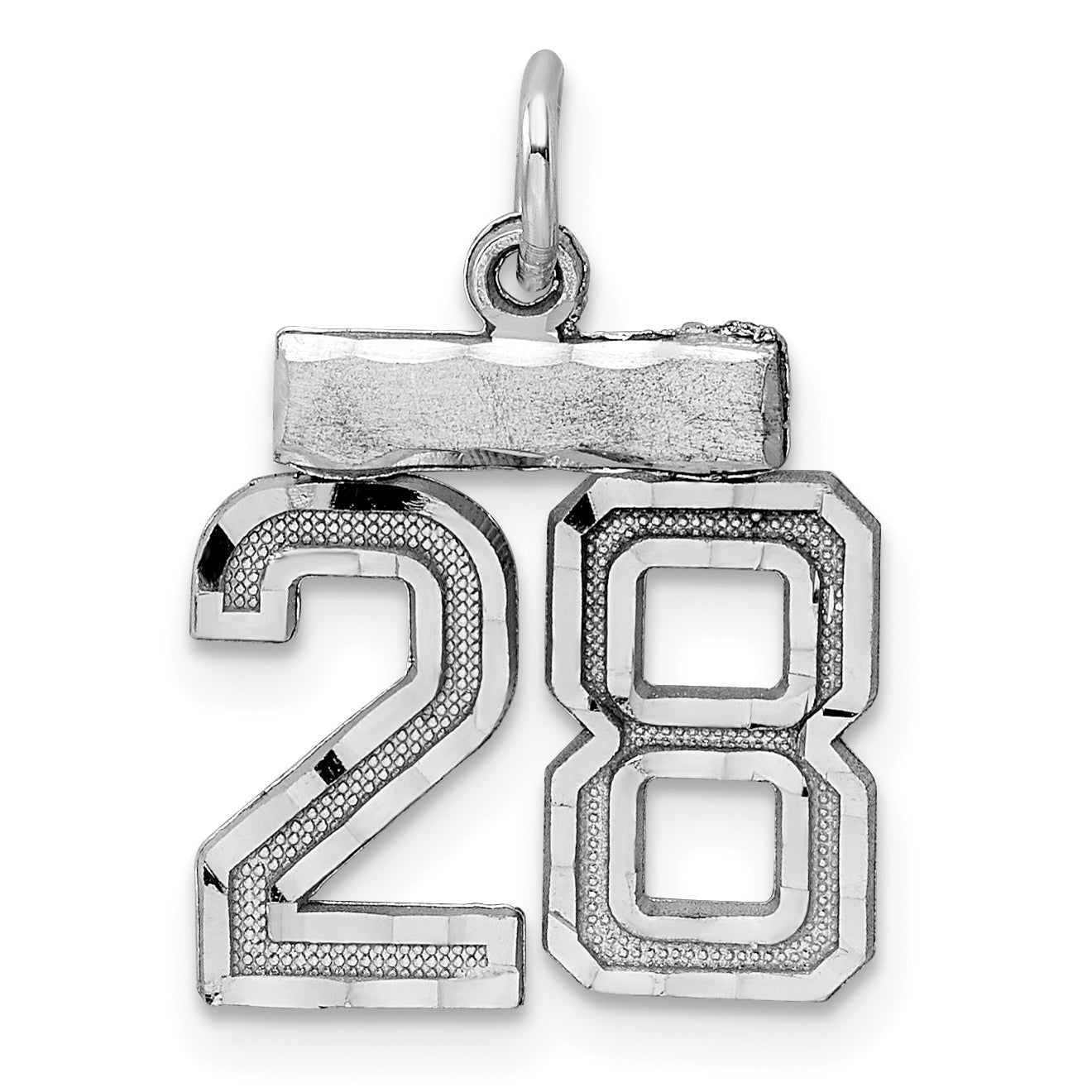 Sterling Silver Rhodium-plated Diamond-cut #28 Charm Main image