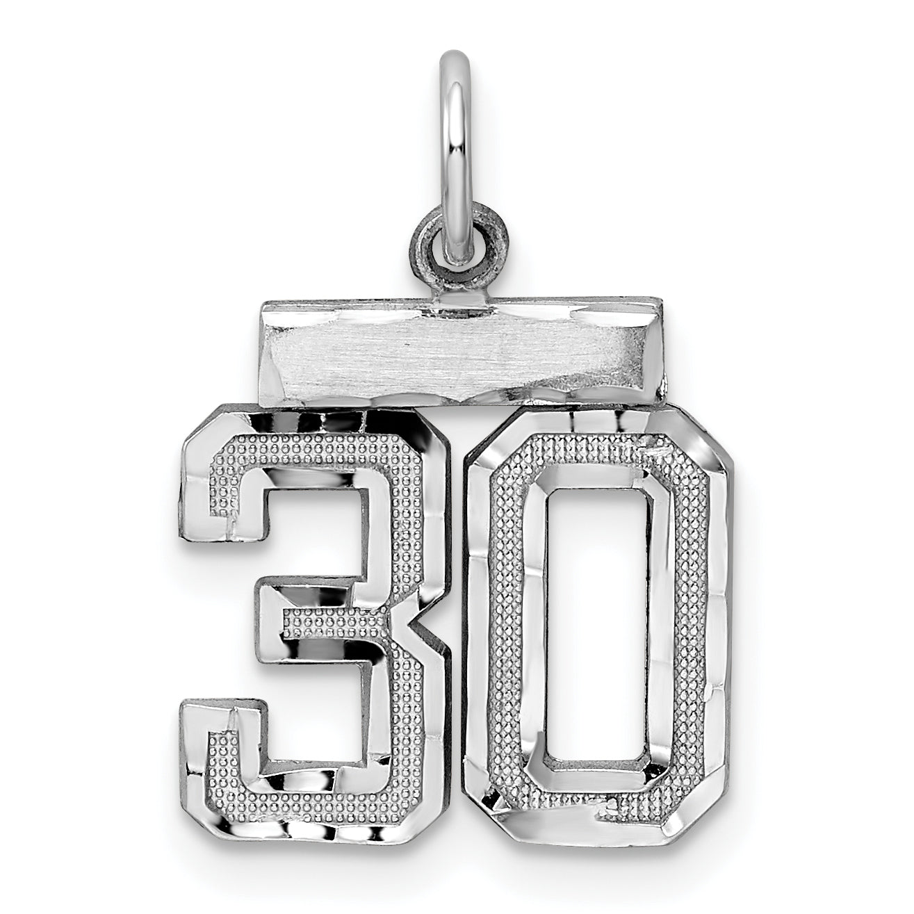 Sterling Silver Rhodium-plated Diamond-cut #30 Charm Main image