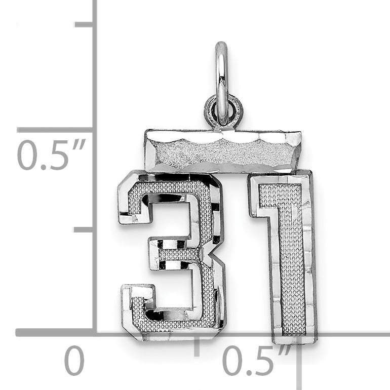 Sterling Silver Rhodium-plated Diamond-cut #31 Charm