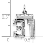 Sterling Silver Rhodium-plated Diamond-cut #31 Charm