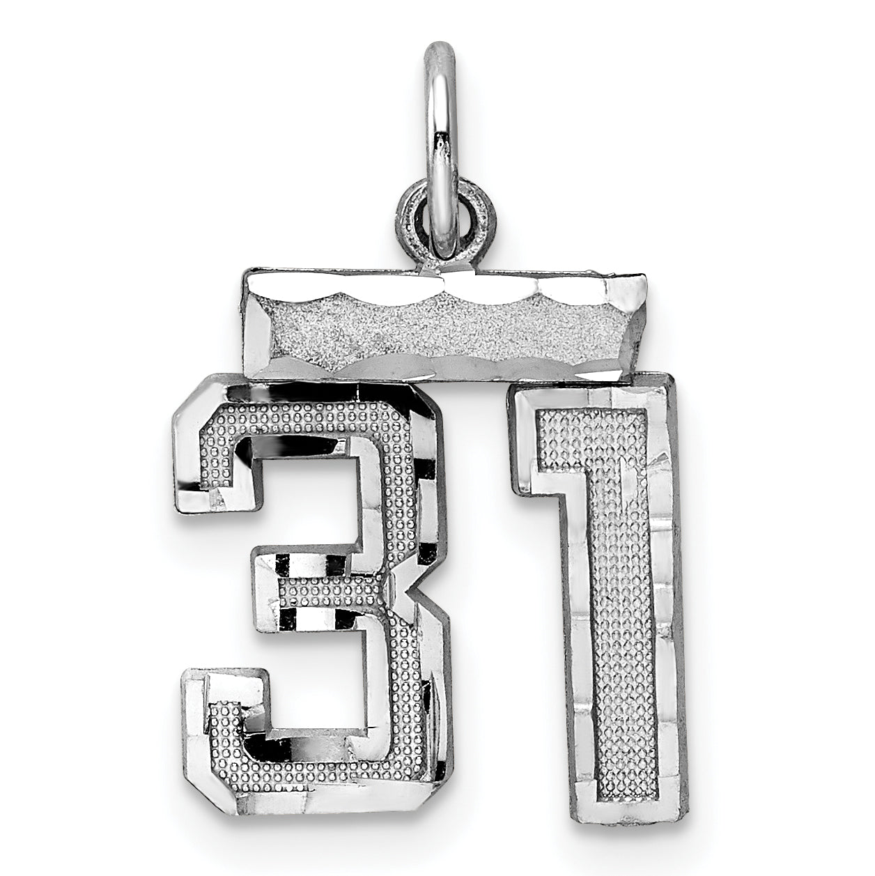 Sterling Silver Rhodium-plated Diamond-cut #31 Charm