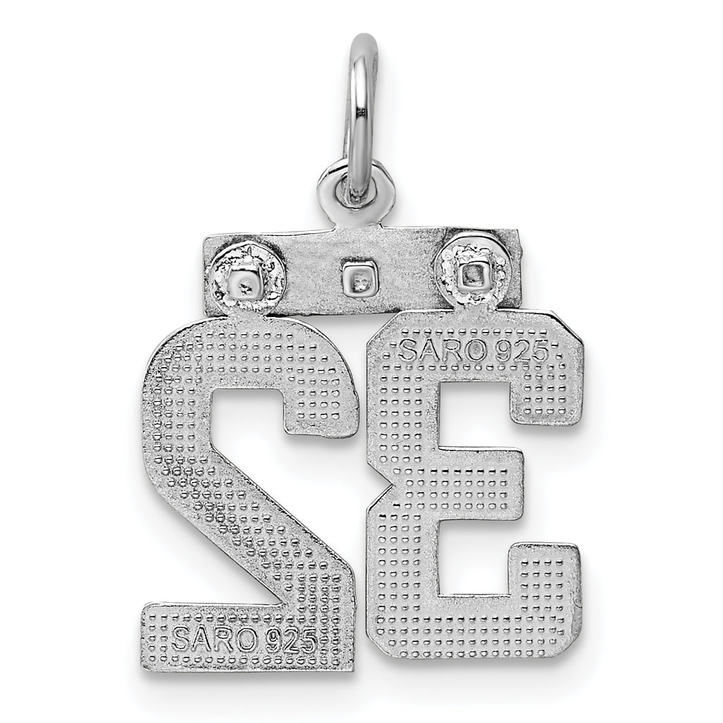 Sterling Silver Rhodium-plated Diamond-cut #32 Charm