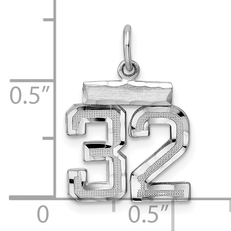 Sterling Silver Rhodium-plated Diamond-cut #32 Charm