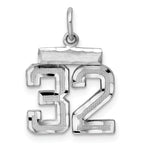 Sterling Silver Rhodium-plated Diamond-cut #32 Charm