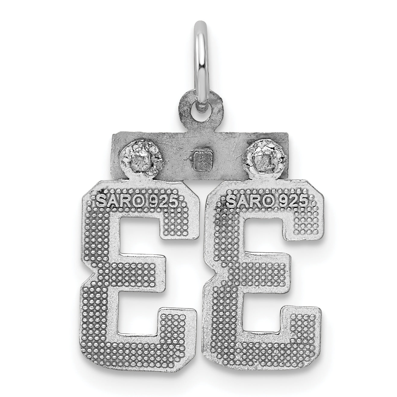 Sterling Silver Rhodium-plated Diamond-cut #33 Charm