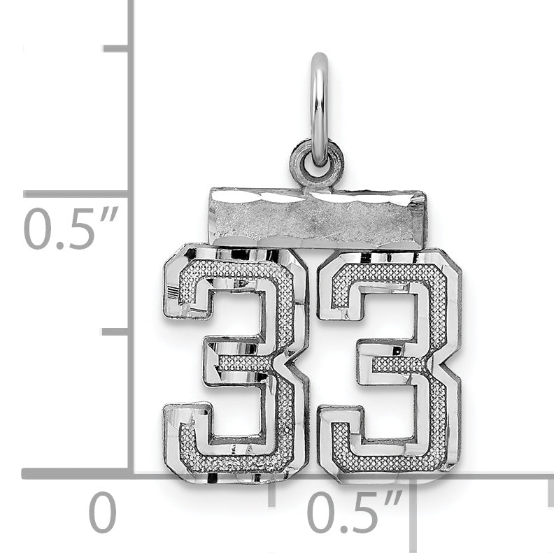 Sterling Silver Rhodium-plated Diamond-cut #33 Charm