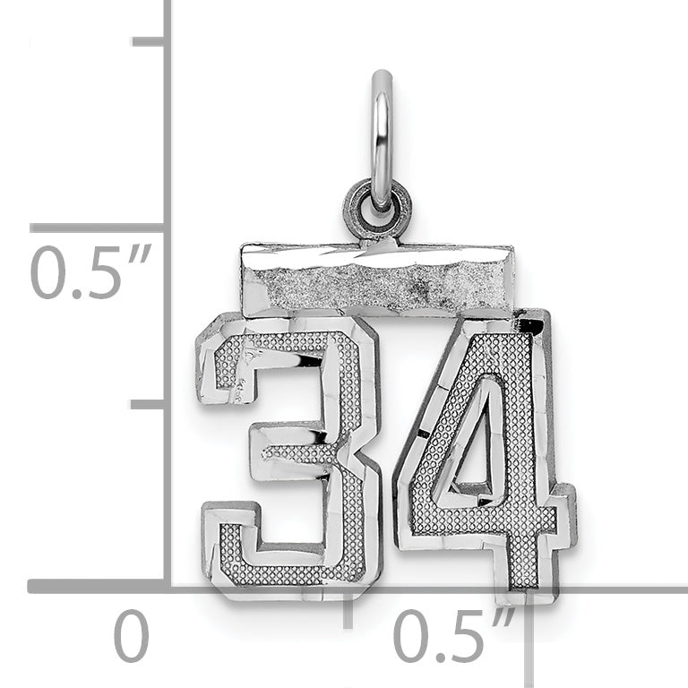 Sterling Silver Rhodium-plated Diamond-cut #34 Charm