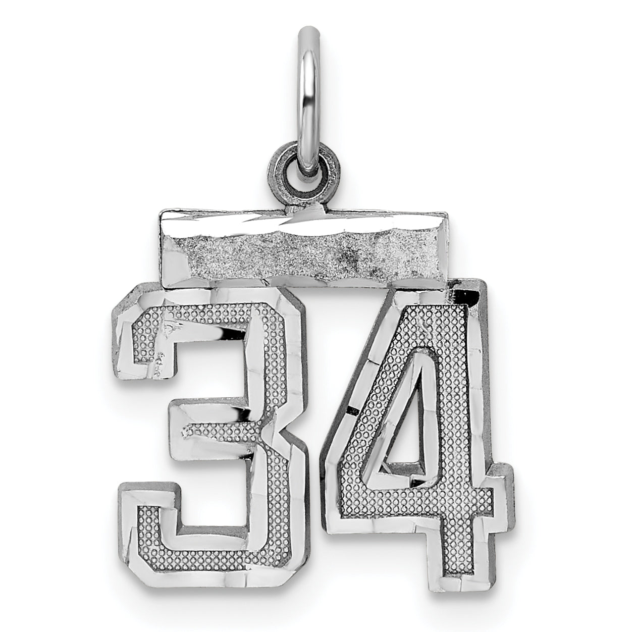 Sterling Silver Rhodium-plated Diamond-cut #34 Charm Main image