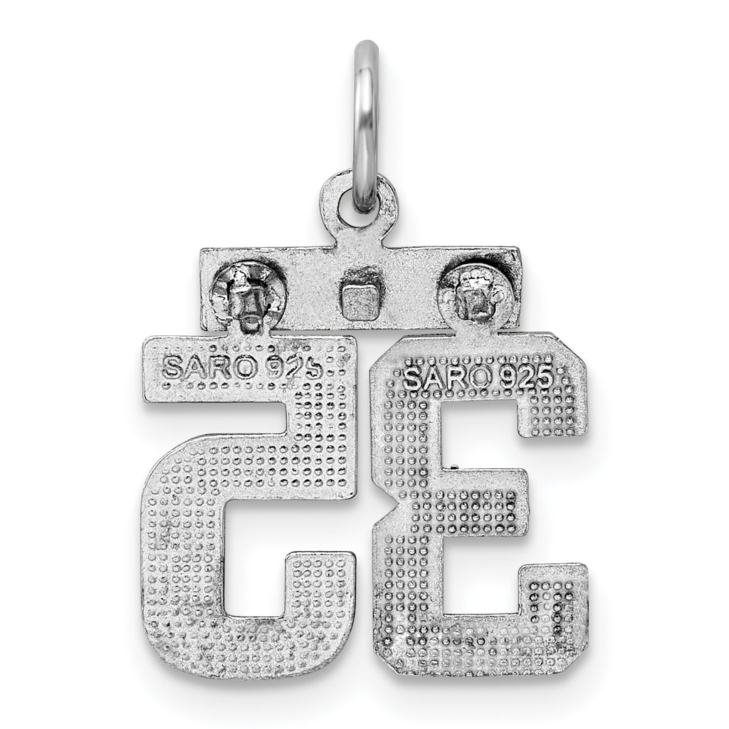 Sterling Silver Rhodium-plated Diamond-cut #35 Charm