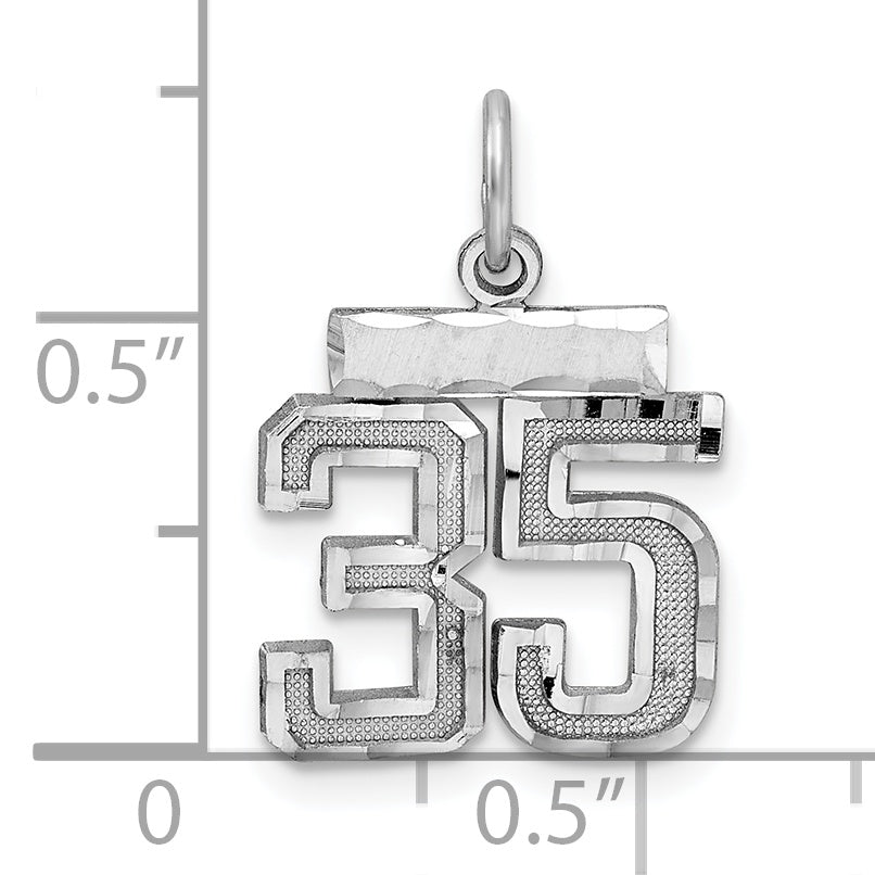 Sterling Silver Rhodium-plated Diamond-cut #35 Charm