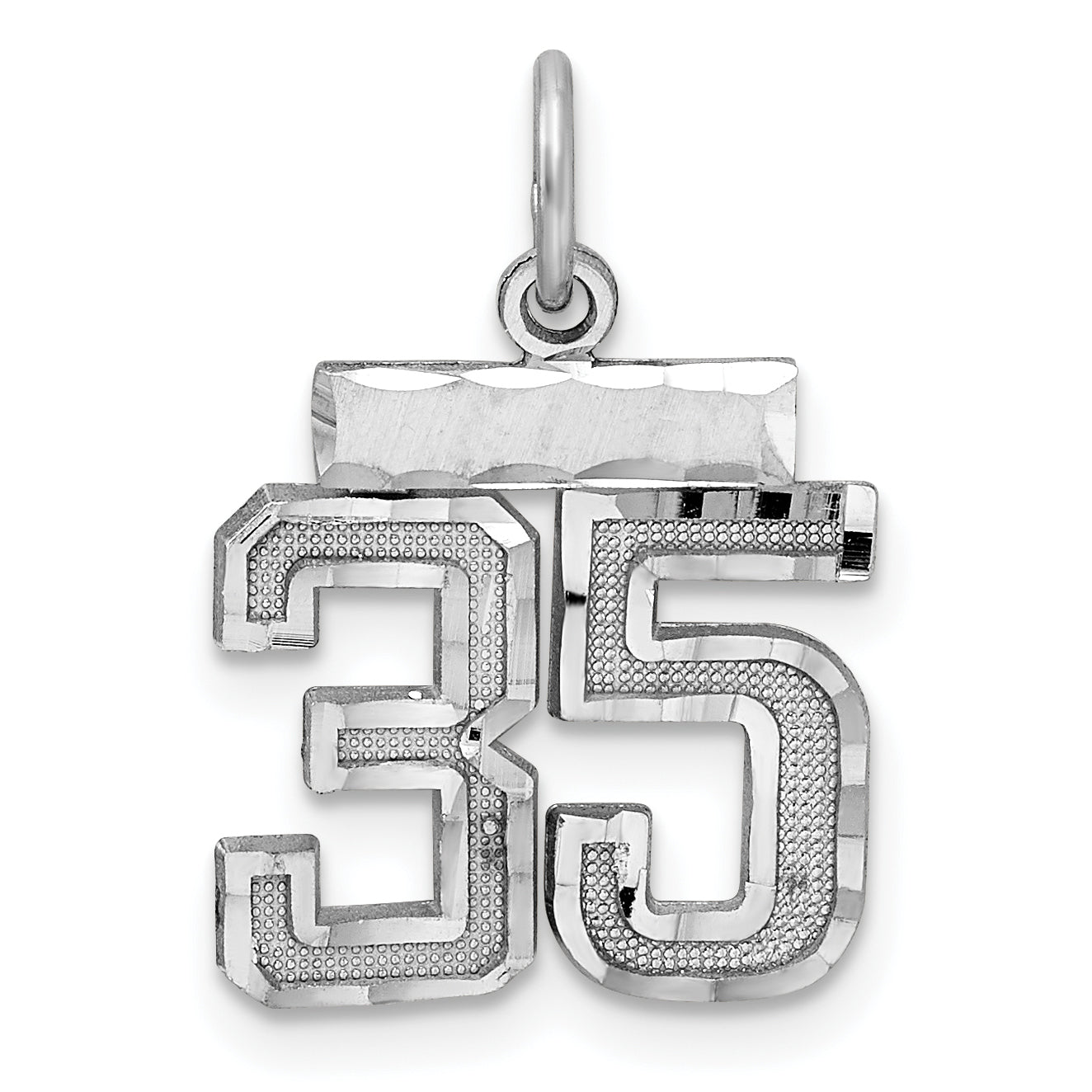 Sterling Silver Rhodium-plated Diamond-cut #35 Charm