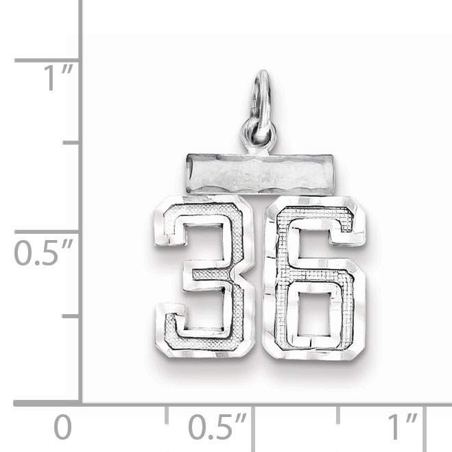 Sterling Silver Rhodium-plated Diamond-cut #36 Charm