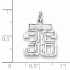 Sterling Silver Rhodium-plated Diamond-cut #36 Charm