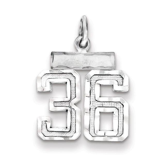 Sterling Silver Rhodium-plated Diamond-cut #36 Charm