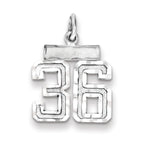 Sterling Silver Rhodium-plated Diamond-cut #36 Charm
