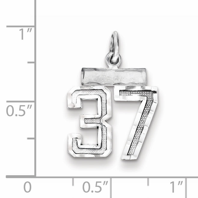 Sterling Silver Rhodium-plated Diamond-cut #37 Charm