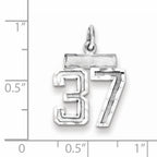 Sterling Silver Rhodium-plated Diamond-cut #37 Charm