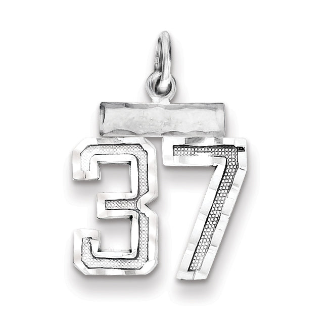 Sterling Silver Rhodium-plated Diamond-cut #37 Charm