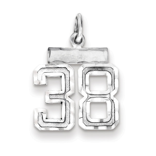 Sterling Silver Rhodium-plated Diamond-cut #38 Charm