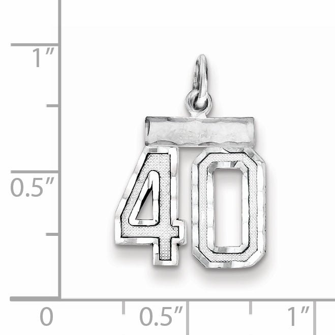 Sterling Silver Rhodium-plated Diamond-cut #40 Charm