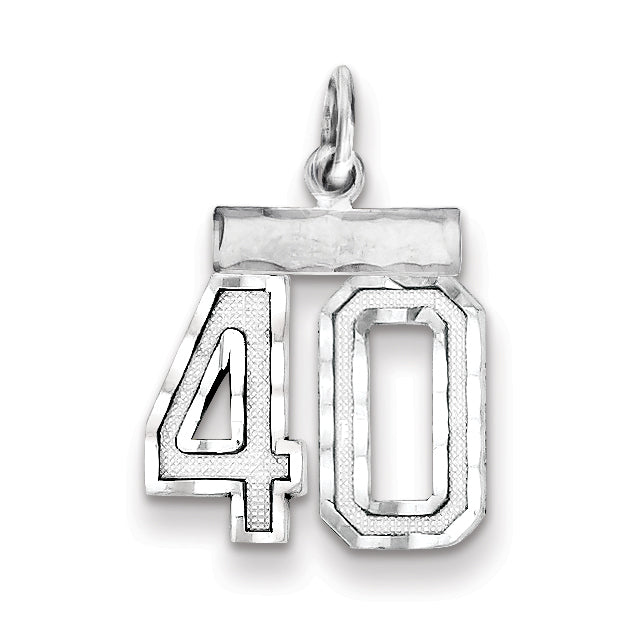 Sterling Silver Rhodium-plated Diamond-cut #40 Charm