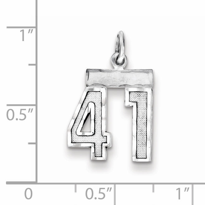 Sterling Silver Rhodium-plated Diamond-cut #41 Charm