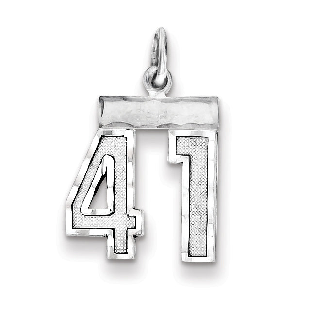 Sterling Silver Rhodium-plated Diamond-cut #41 Charm