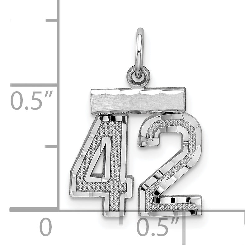Sterling Silver Rhodium-plated Diamond-cut #42 Charm