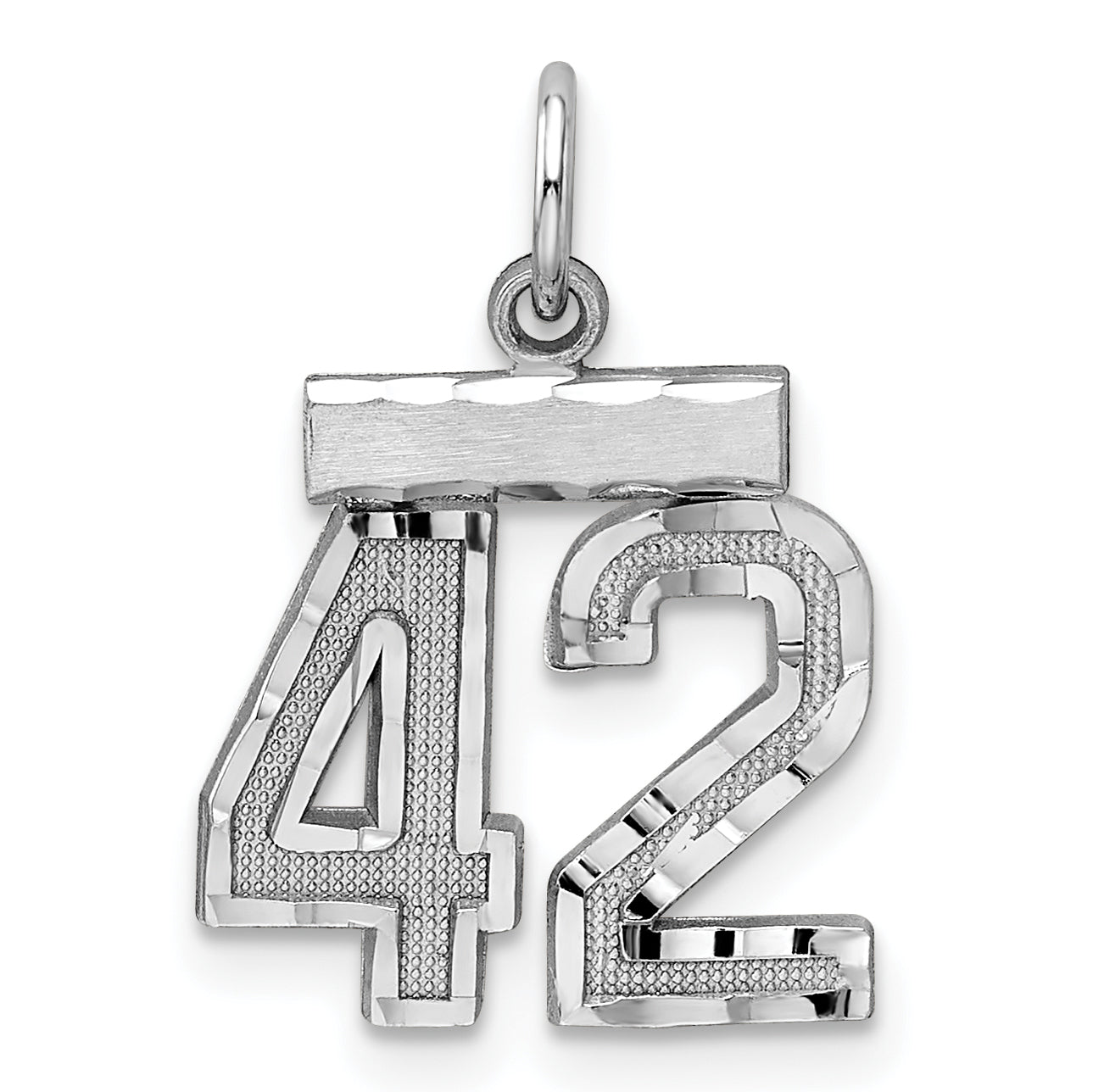 Sterling Silver Rhodium-plated Diamond-cut #42 Charm Main image